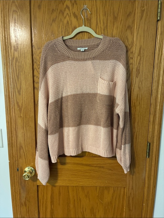 American Eagle Outfitters Sweaters - NEW American Eagle Medium Cozy Striped Crewneck Sweater - Baby Pink and Mauve